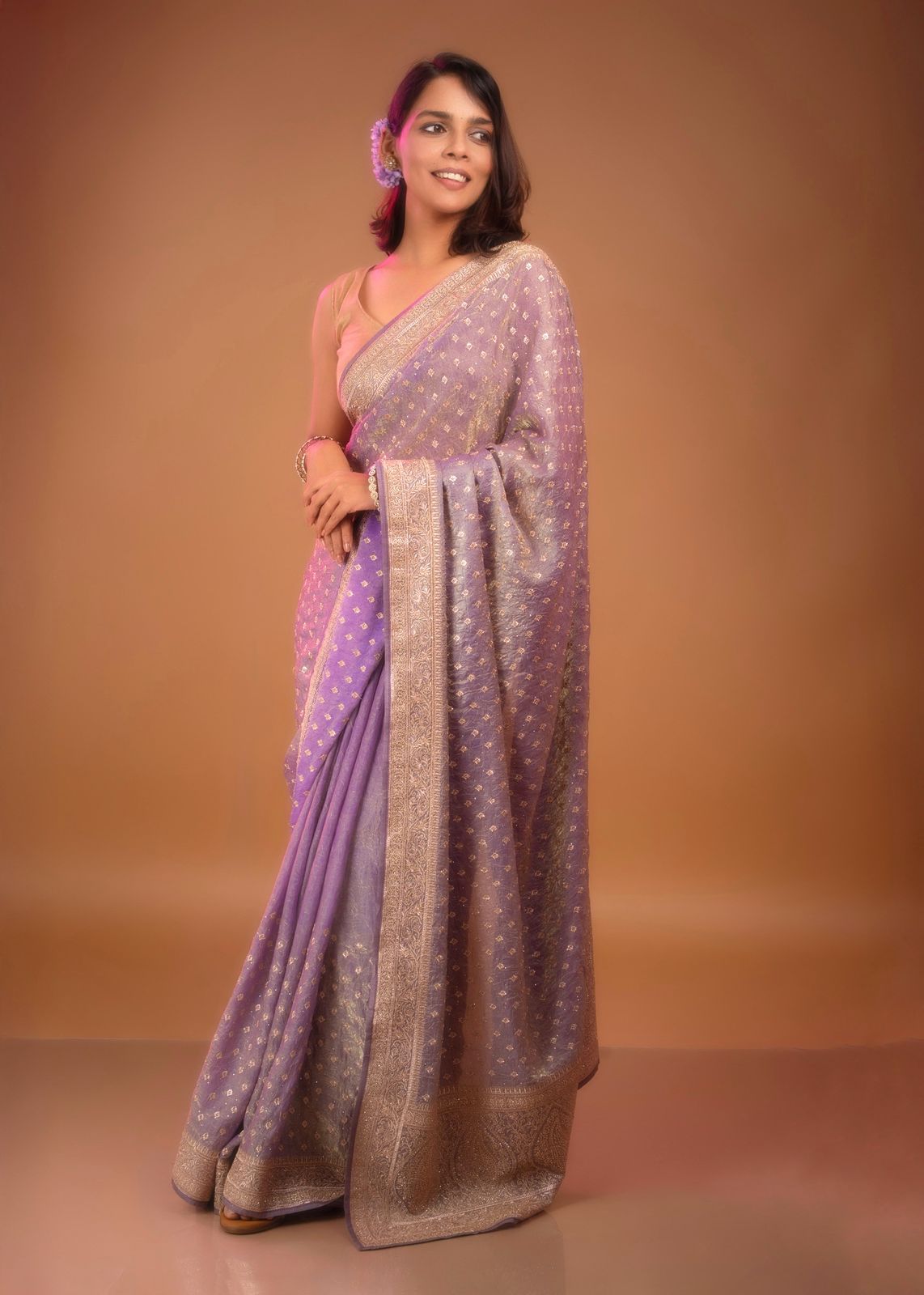 Aqua Mist Hand-Embroidered Organza Saree