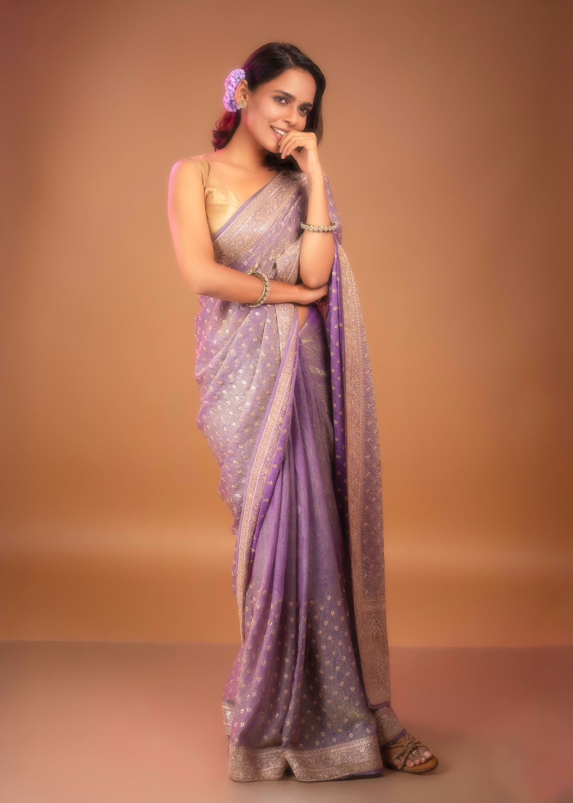 Aqua Mist Hand-Embroidered Organza Saree